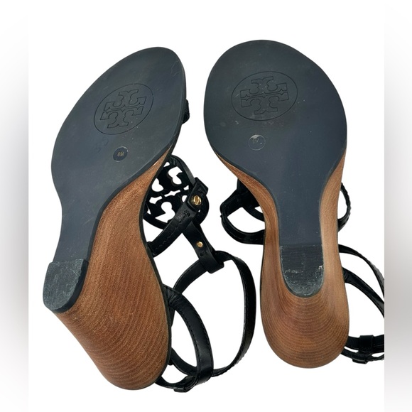 RARE Tory Burch Miller 4” Tonal Logo High Wedge Wood Heel - Picture 6 of 10